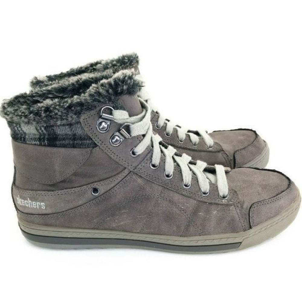 Skechers Women’s Suede Sneakers Fur-Lined Winter Ankle Boots Gray US 8 EU 38